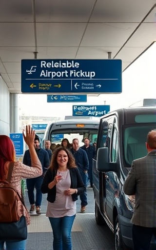 reliable airport pickup, friendly, assisting travelers, photorealistic, entrance of the airport with directional signs, highly detailed, people waving goodbye as shuttle departs, high dynamic range, warm gray, soft shadow lighting, shot with a prime lens.